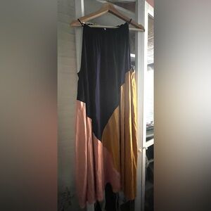 Ann Taylor Colorblock Sleeveless Midi Dress in Navy, Blush & Mustard